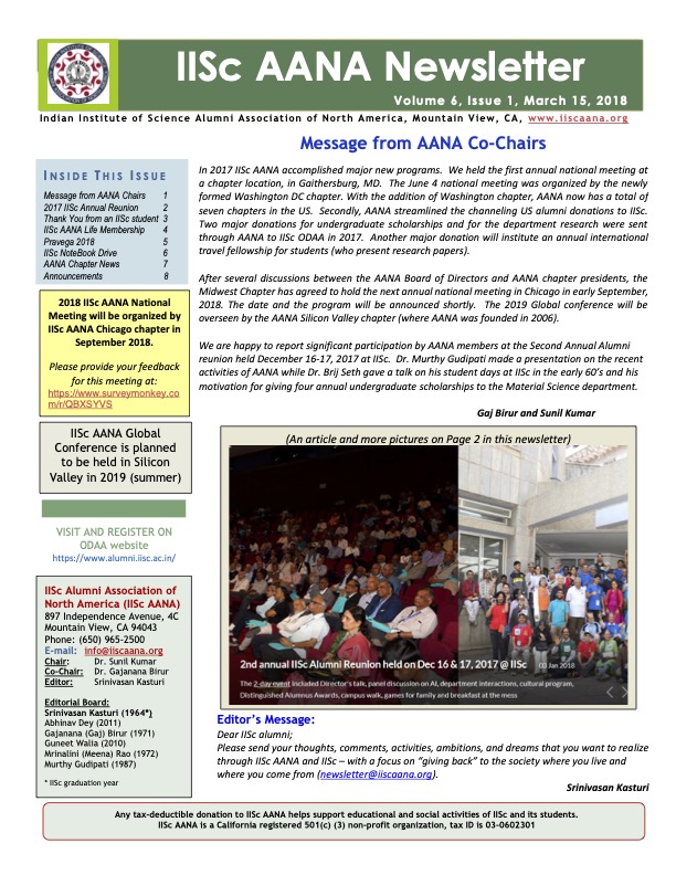 IISc AANA Newsletter 2018 March