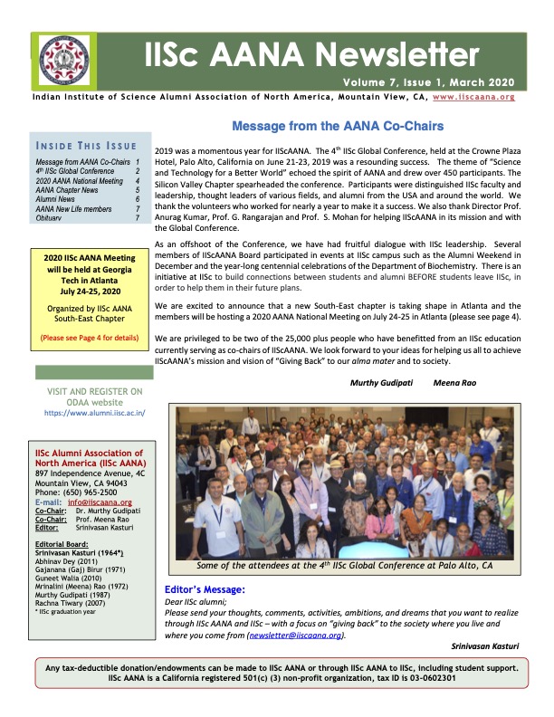 IISc AANA Newsletter March 2020