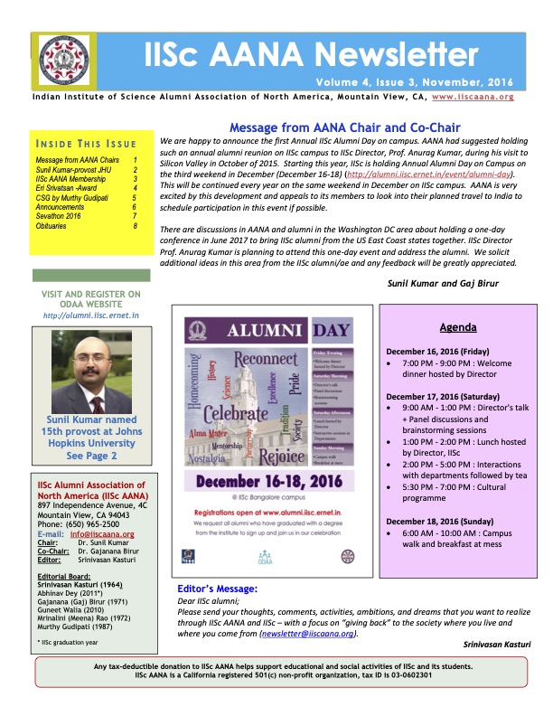 IISc AANA Newsletter November 2016