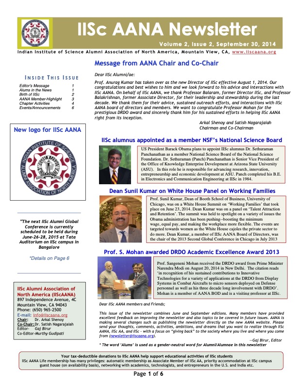 IISc AANA Newsletter September 2014
