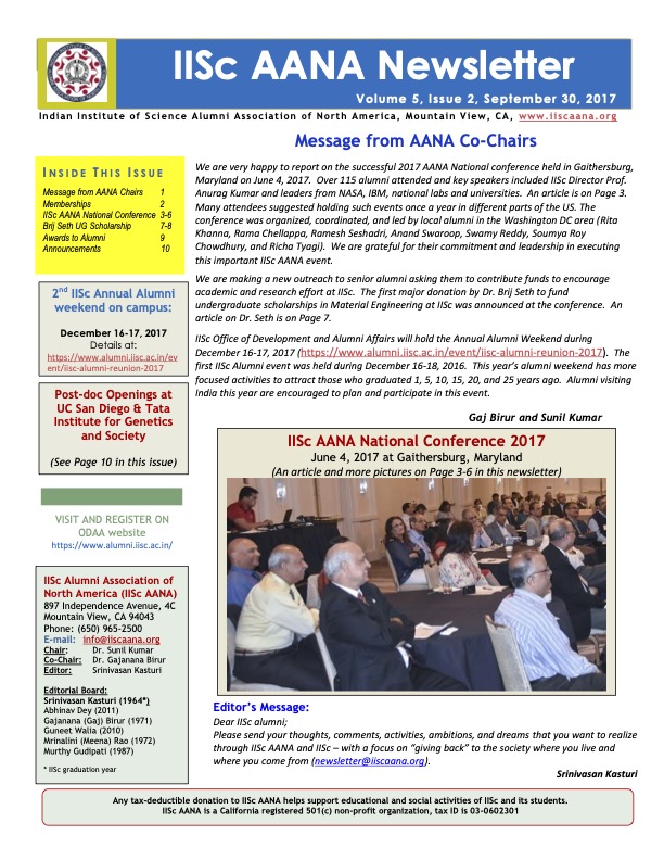 IISc AANA Newsletter September 2017