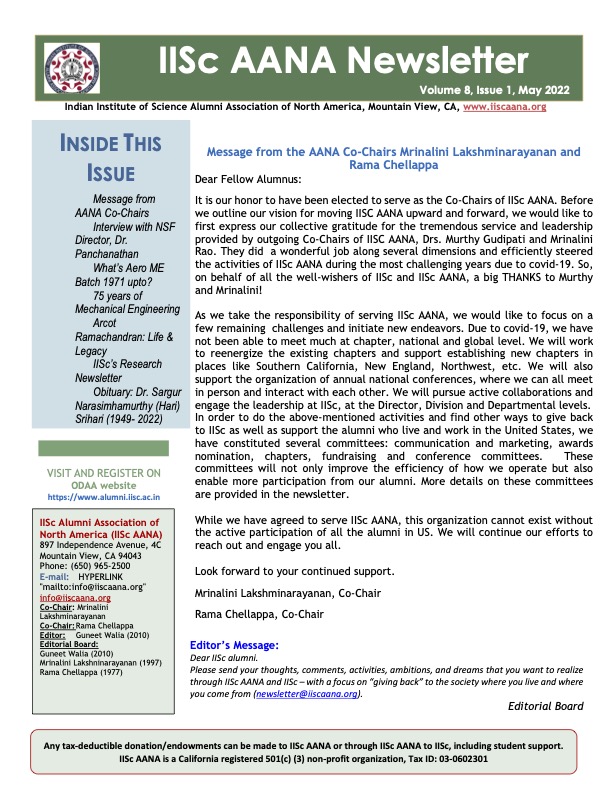 IISc AANA Newsletter May 2022